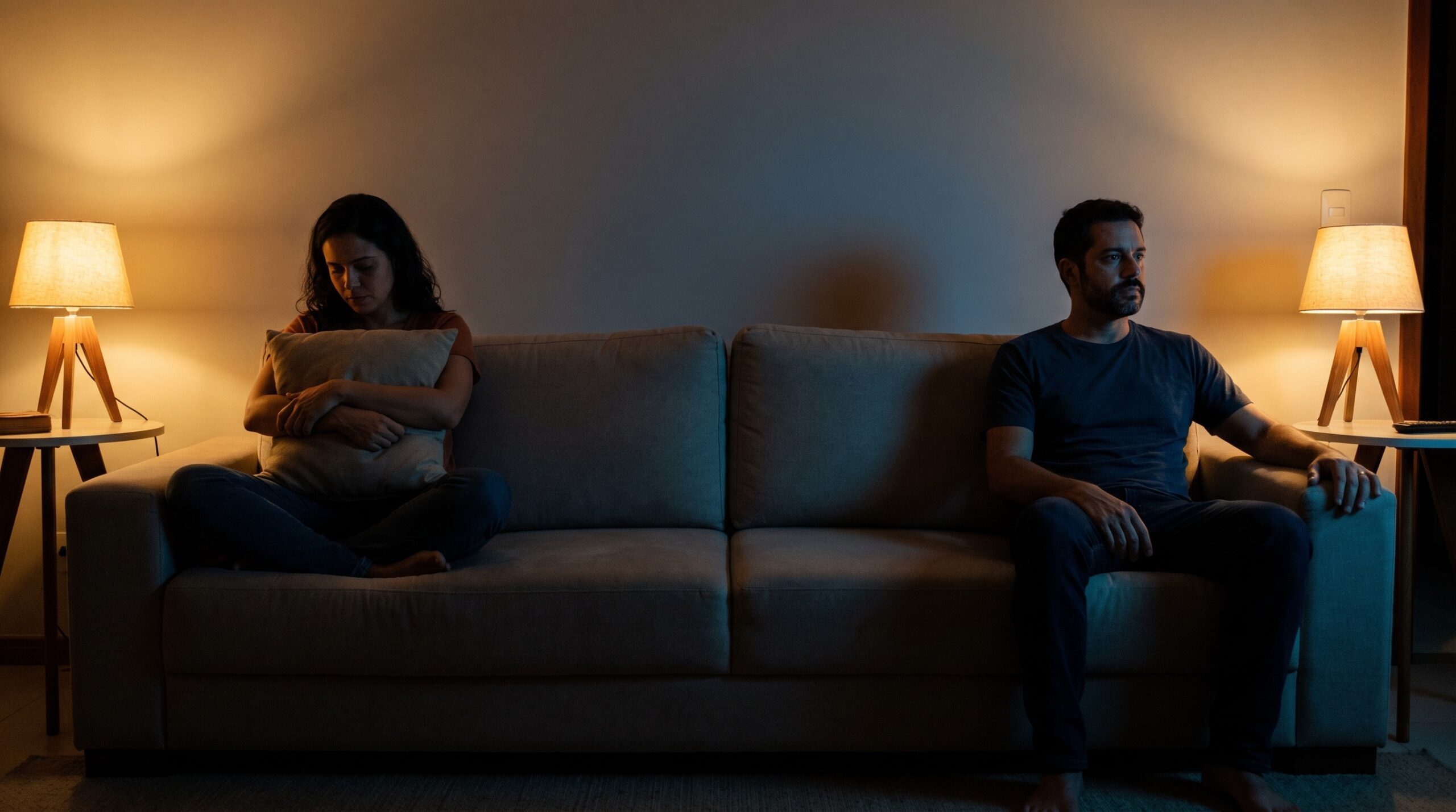 Casal em silêncio representando o distanciamento no relacionamento