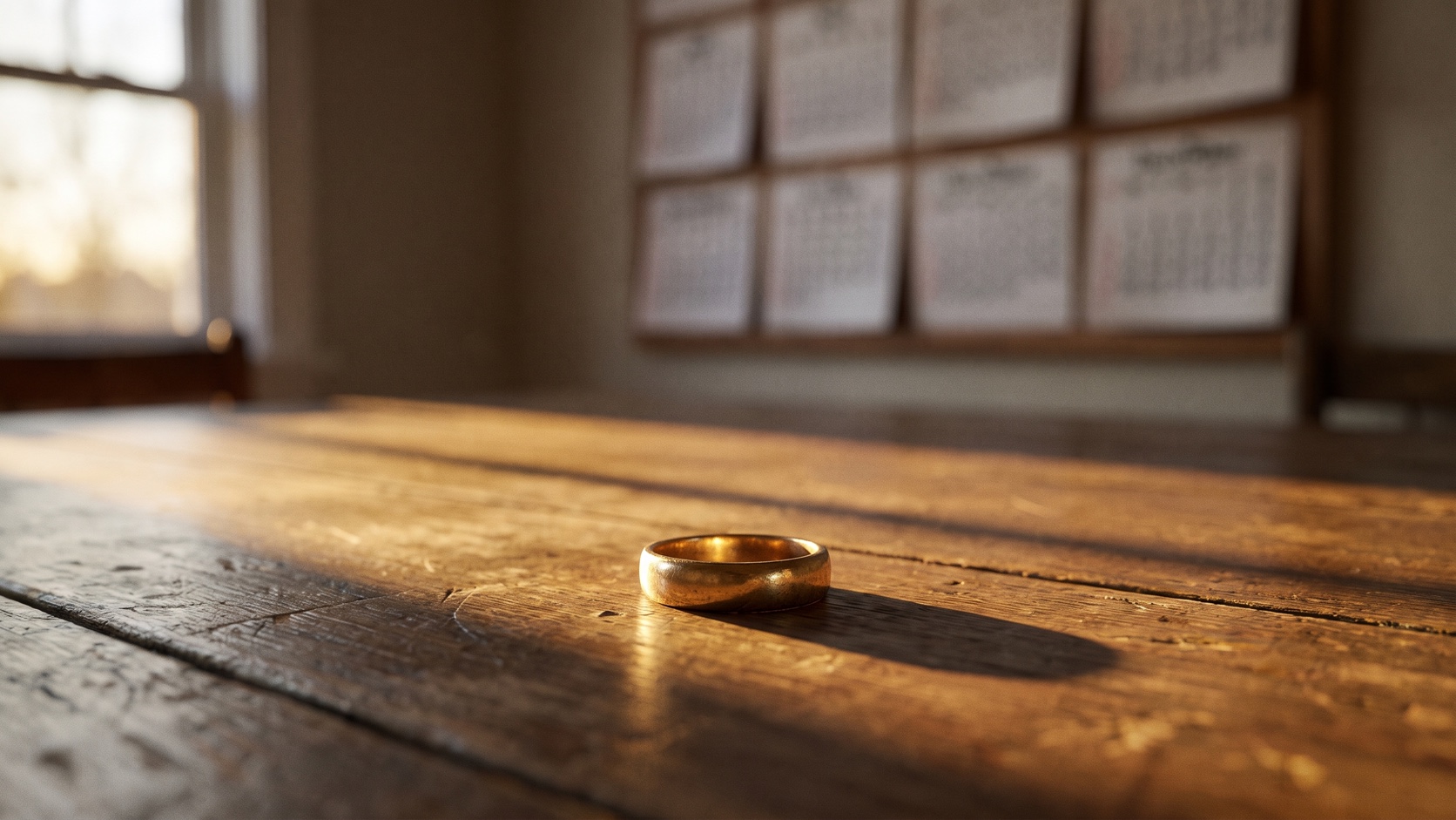 Aliança de casamento sobre a mesa ao lado de um calendário, representando a crise dos 7 anos